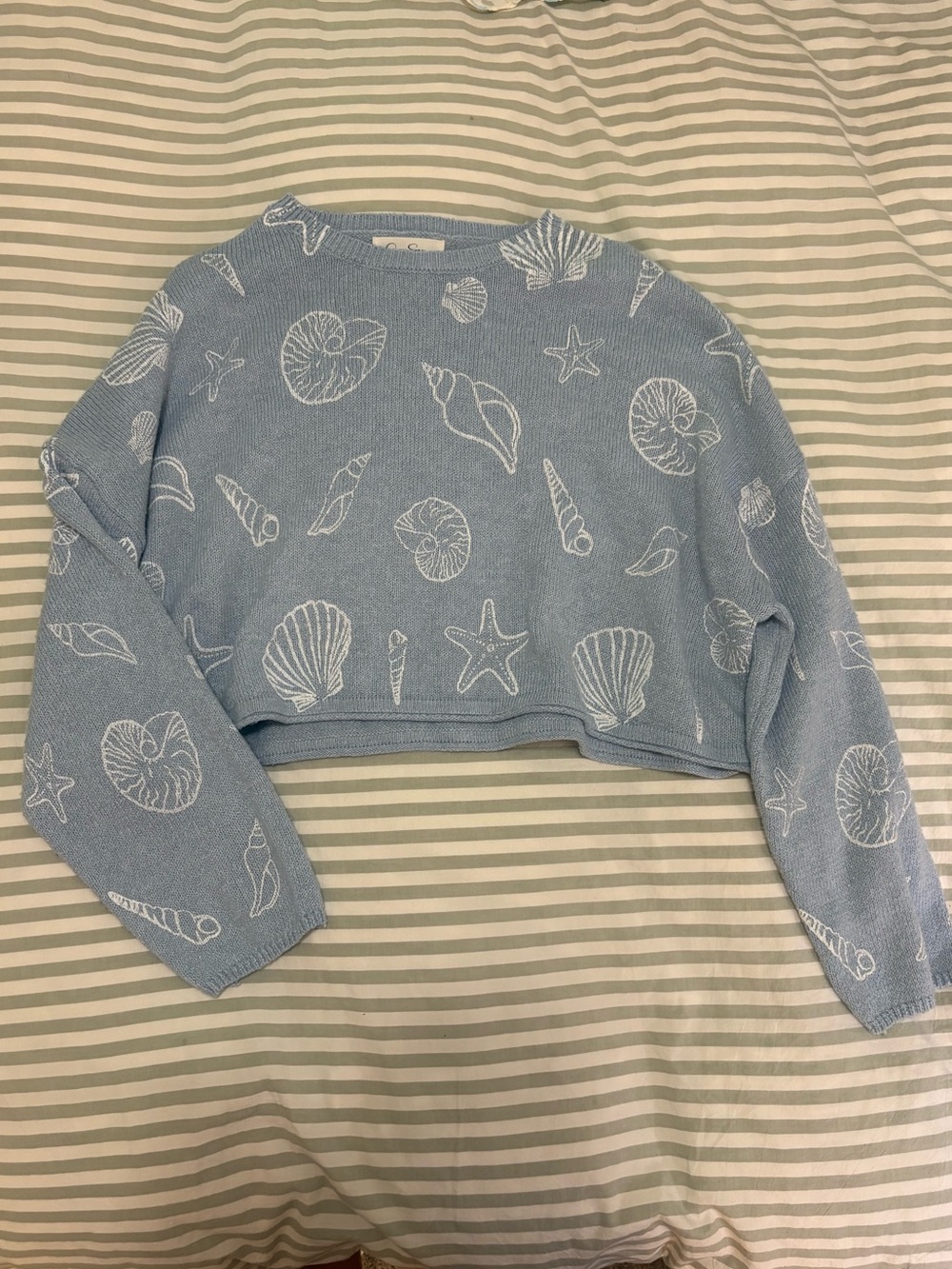 Jessica Simpson Light Blue Seashell Print Cropped Sweater!